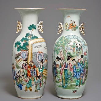 Deux vases en porcelaine de Chine famille rose aux double décors, 19/20ème